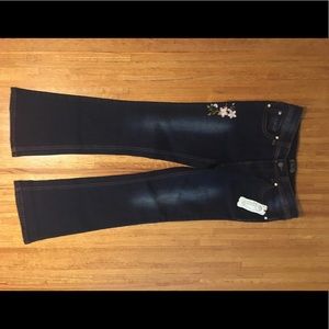 NWT girls dark wash embroidered bootcut jeans